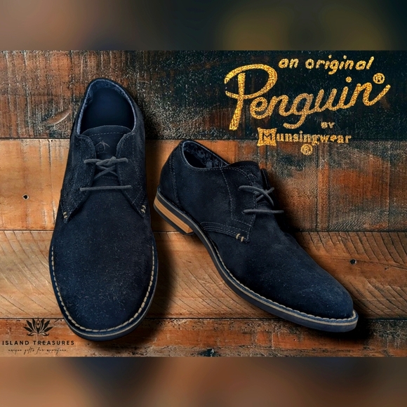 Original Penguin Mens Waylon Suede Oxford Shoes Size 11.5 Black Lace Up Leather - Picture 1 of 17